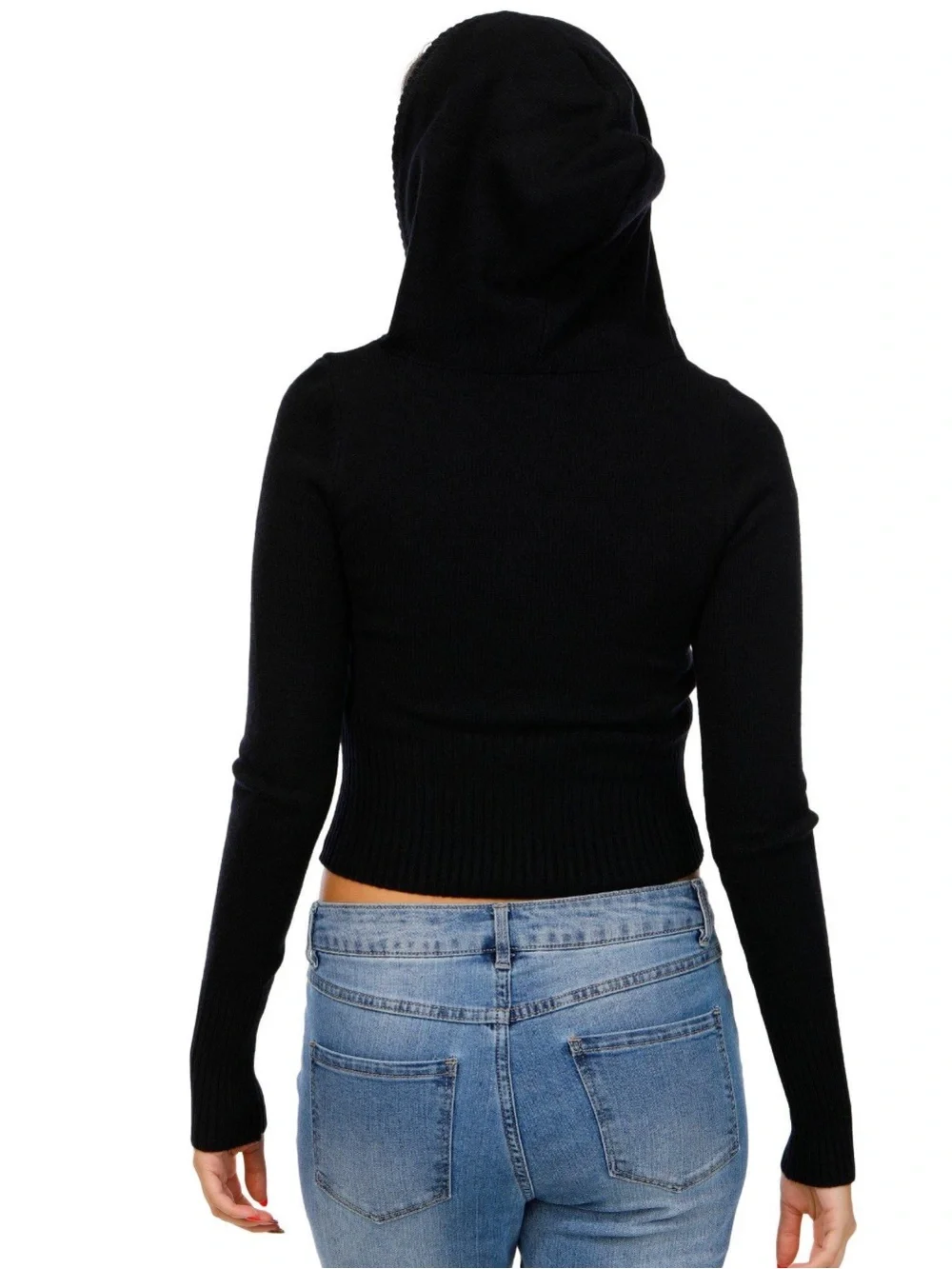 NWT Derek Heart Black Knit Cropped Zip Hoodie Size S_3